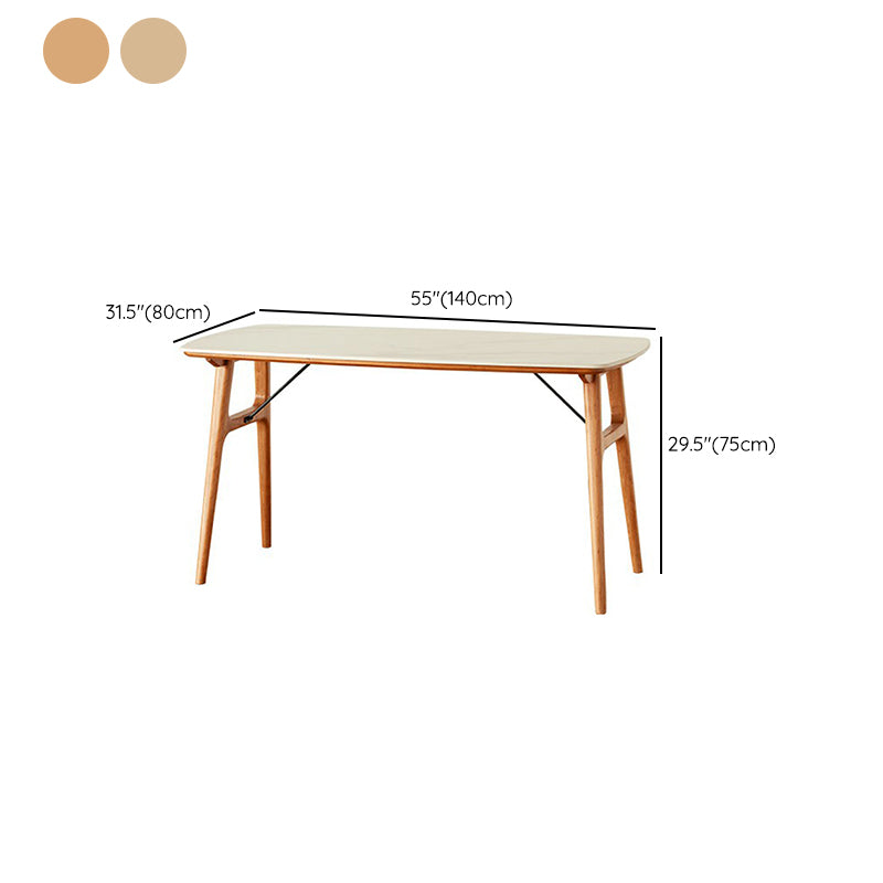 Modern Rectangular White Stone Top Dining Table with 4 Solid Wood Legs