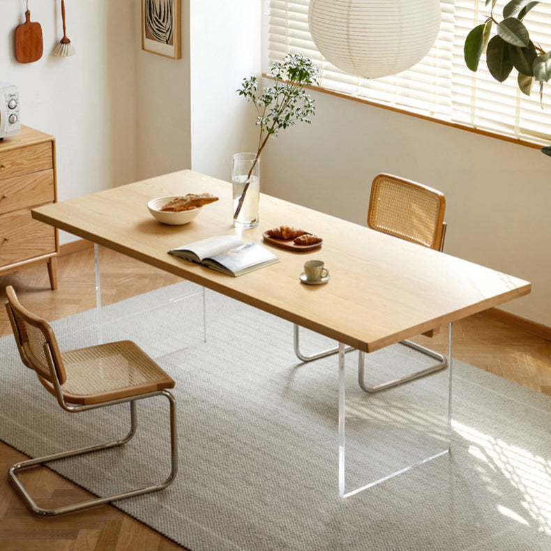 Contemporary Solid Wood Top and Acrylic Base Dining Table Set