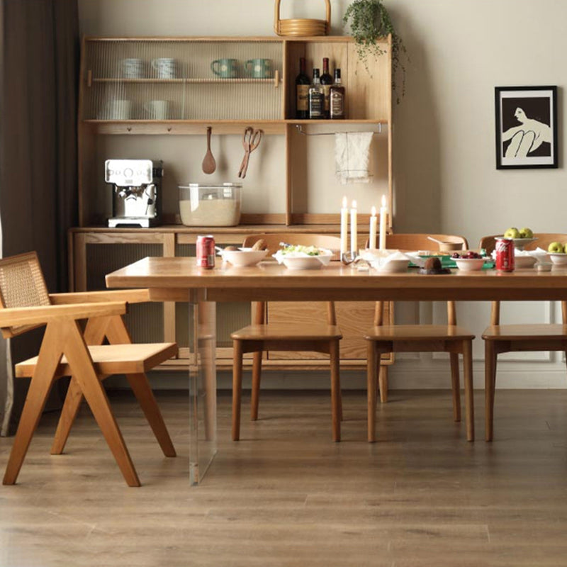 Contemporary Solid Wood Top and Acrylic Base Dining Table Set