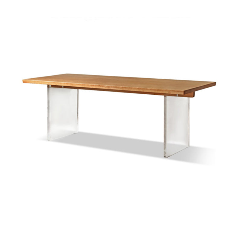 Contemporary Solid Wood Top and Acrylic Base Dining Table Set