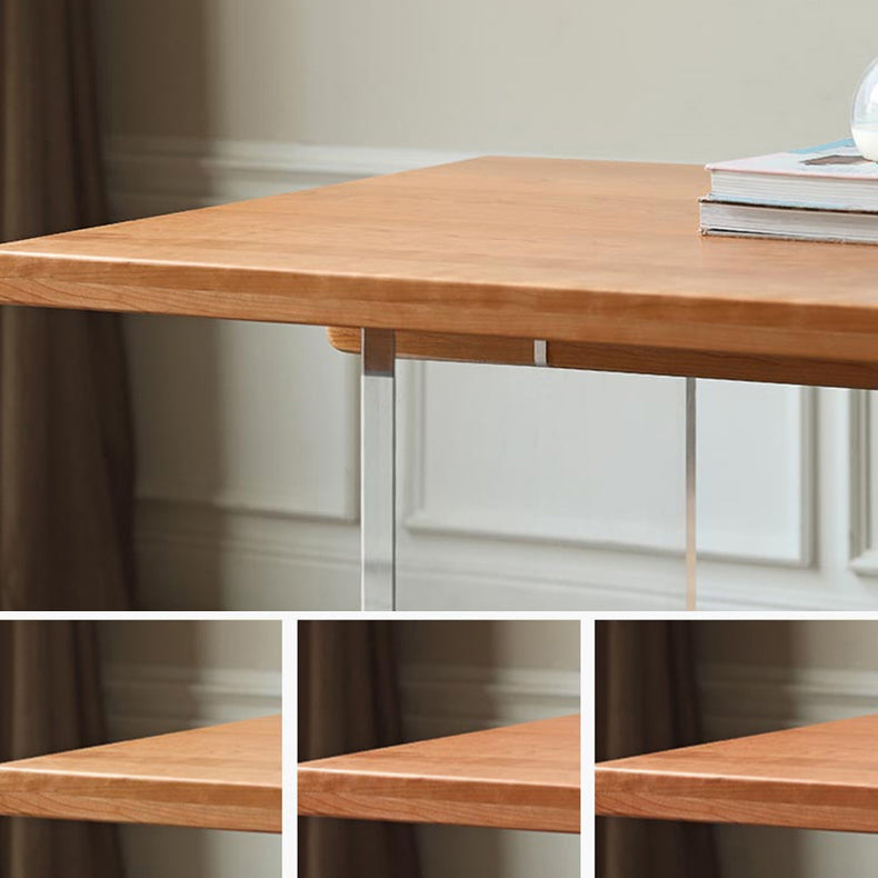 Contemporary Solid Wood Top and Acrylic Base Dining Table Set