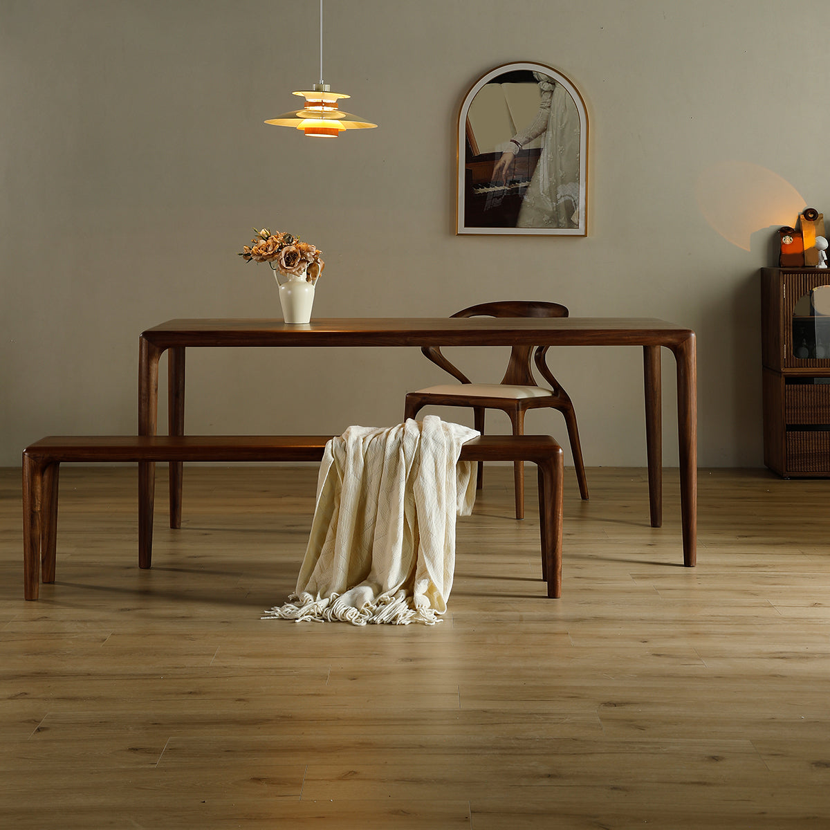 1/4/5 Piece Solid Wood Dining Room Table and Chair Set in Brown