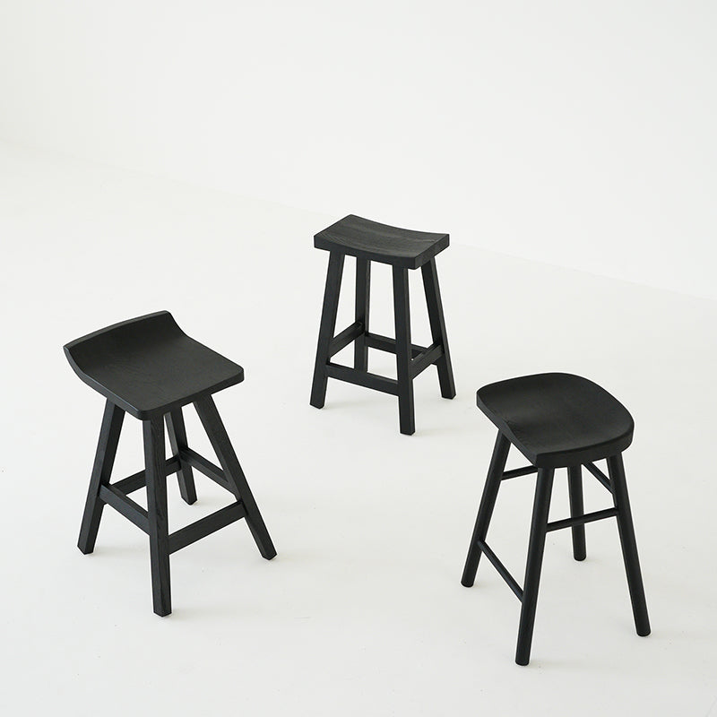 Contemporary Black Ash Solid Wood Armless Bar Stool with Footrest