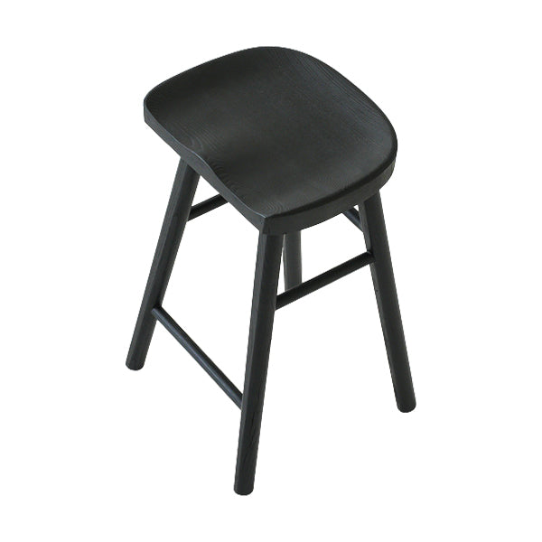Contemporary Black Ash Solid Wood Armless Bar Stool with Footrest