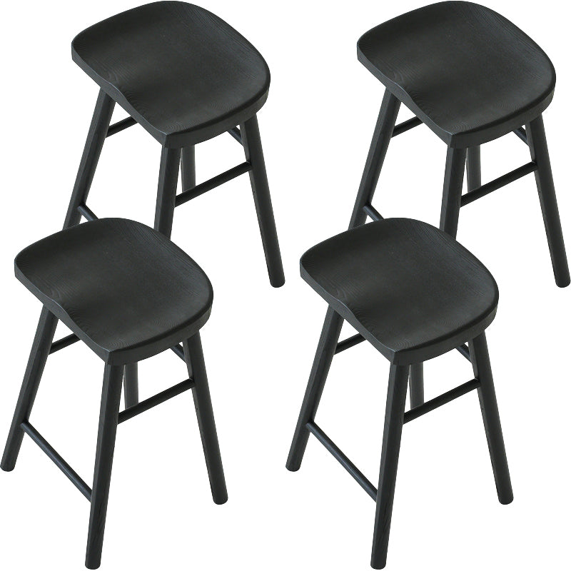 Contemporary Black Ash Solid Wood Armless Bar Stool with Footrest