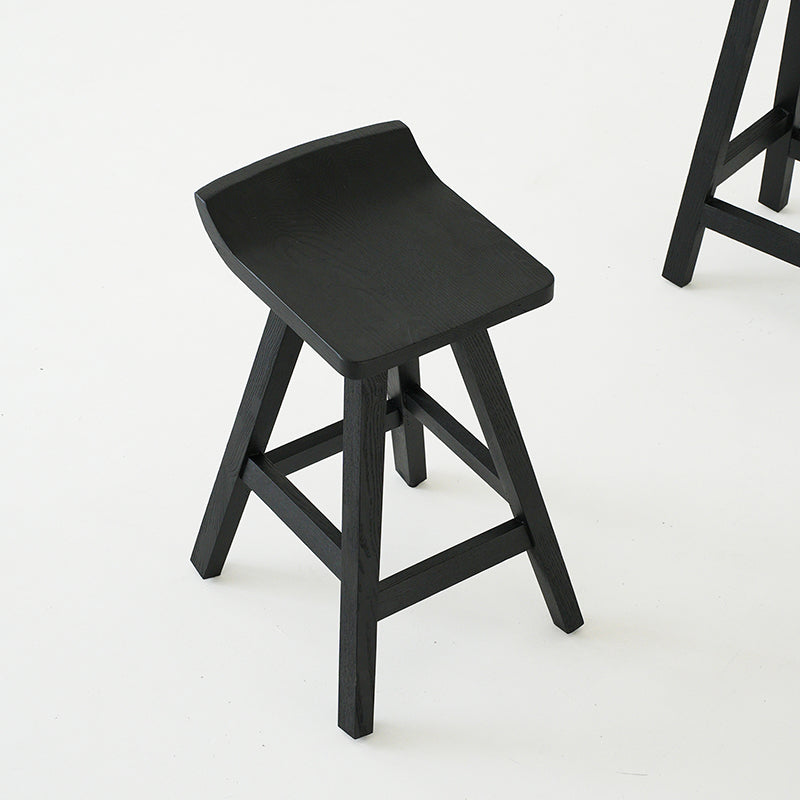 Contemporary Black Ash Solid Wood Armless Bar Stool with Footrest