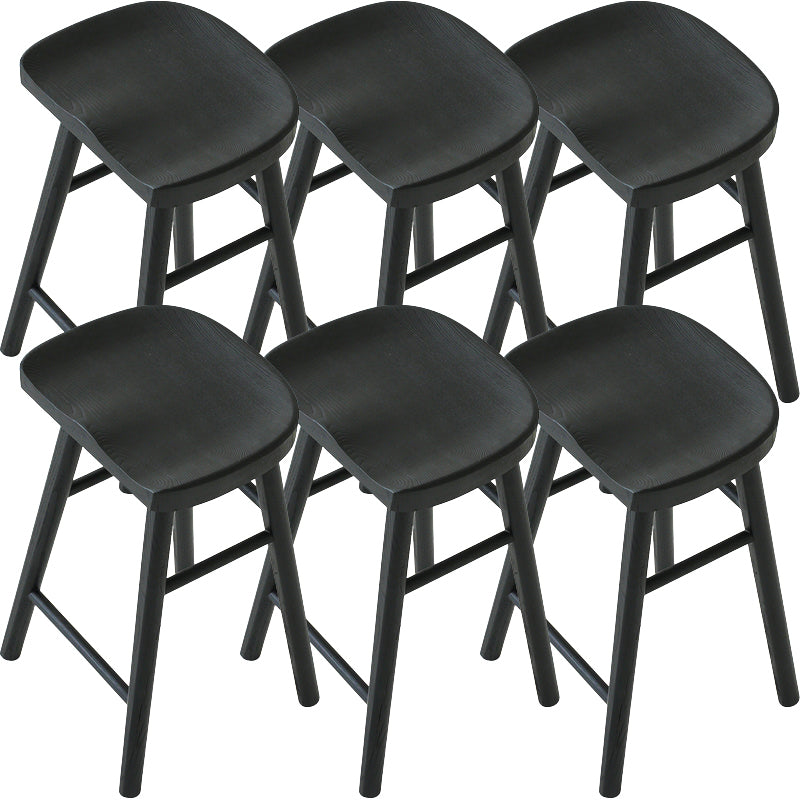 Contemporary Black Ash Solid Wood Armless Bar Stool with Footrest