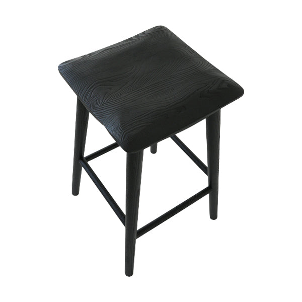 Contemporary Black Ash Solid Wood Armless Bar Stool with Footrest
