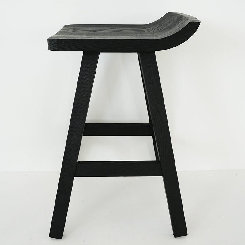 Contemporary Black Ash Solid Wood Armless Bar Stool with Footrest