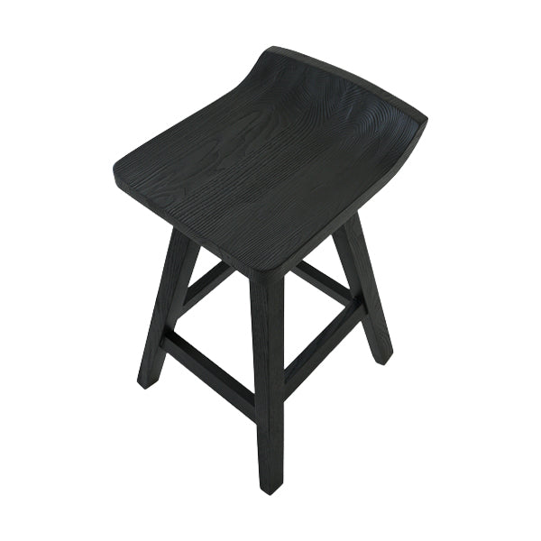 Contemporary Black Ash Solid Wood Armless Bar Stool with Footrest