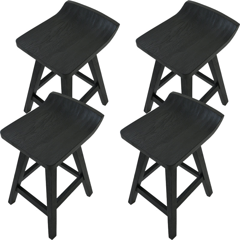Contemporary Black Ash Solid Wood Armless Bar Stool with Footrest
