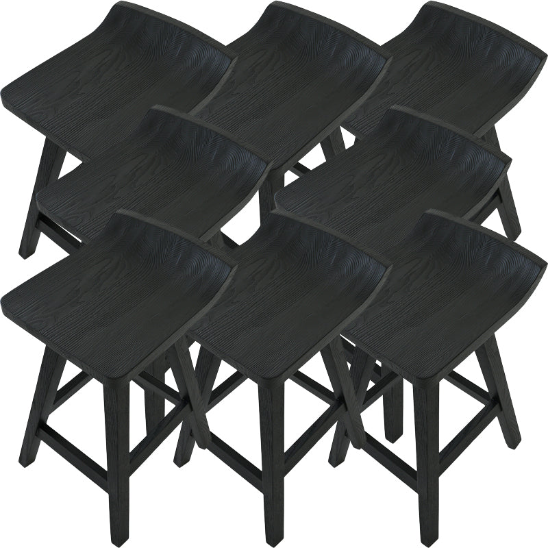 Contemporary Black Ash Solid Wood Armless Bar Stool with Footrest