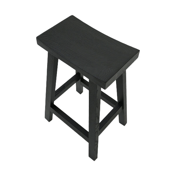 Contemporary Black Ash Solid Wood Armless Bar Stool with Footrest
