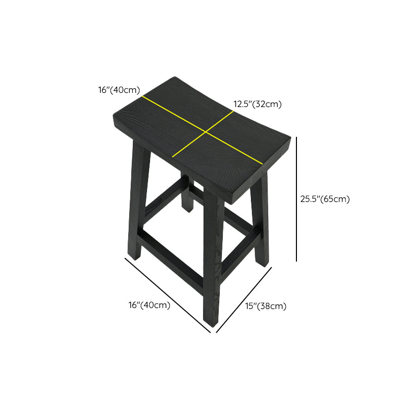 Contemporary Black Ash Solid Wood Armless Bar Stool with Footrest