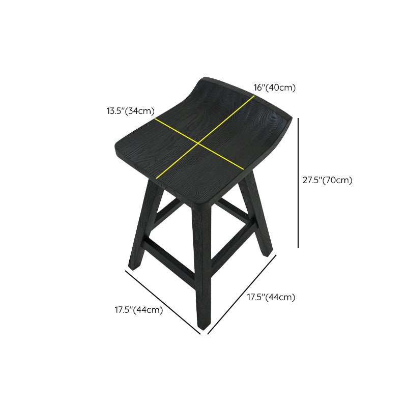 Contemporary Black Ash Solid Wood Armless Bar Stool with Footrest