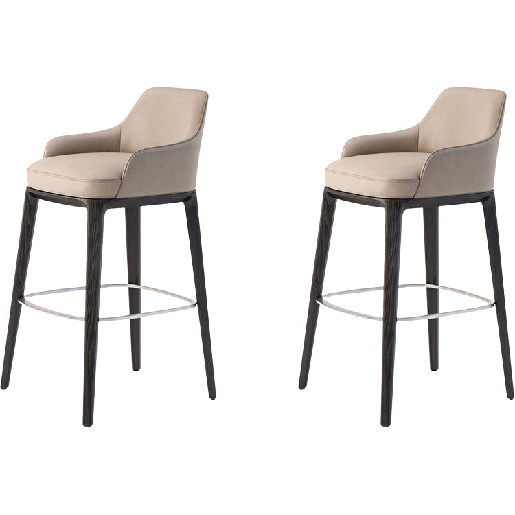 Faux Leather Upholstered Arm Bar Stool with Solid Wood Legs for Home