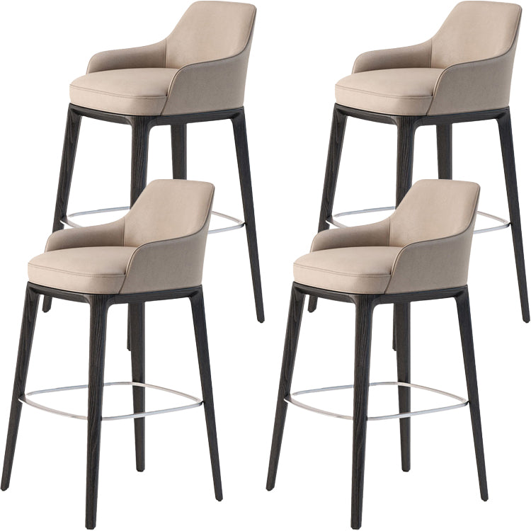 Faux Leather Upholstered Arm Bar Stool with Solid Wood Legs for Home
