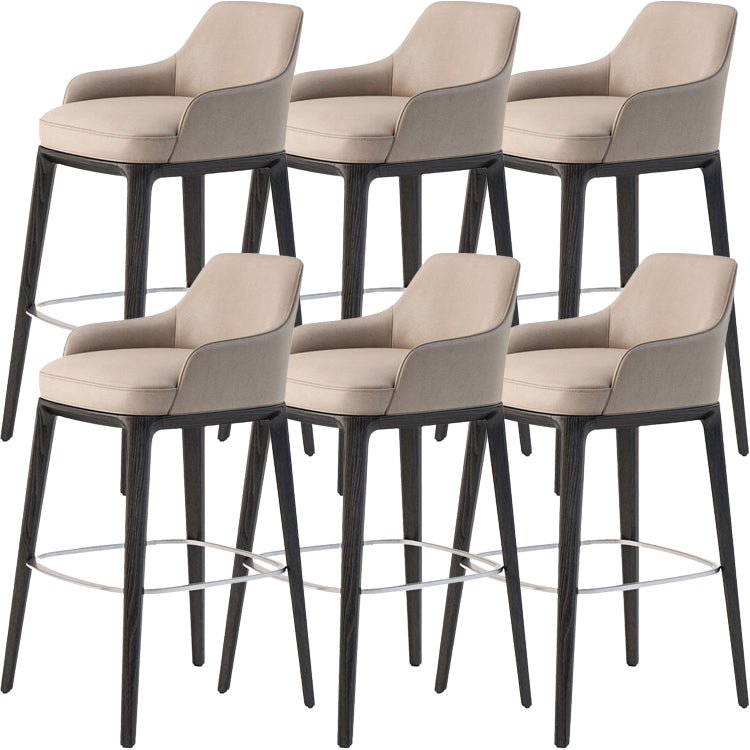 Faux Leather Upholstered Arm Bar Stool with Solid Wood Legs for Home