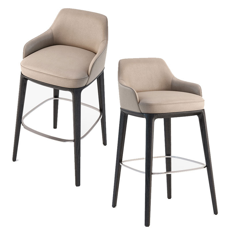 Faux Leather Upholstered Arm Bar Stool with Solid Wood Legs for Home