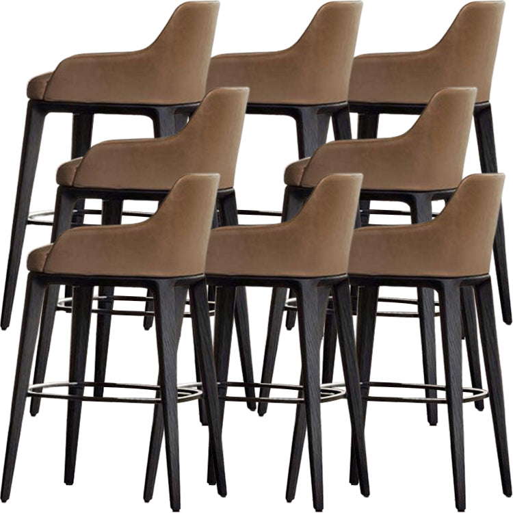 Faux Leather Upholstered Arm Bar Stool with Solid Wood Legs for Home