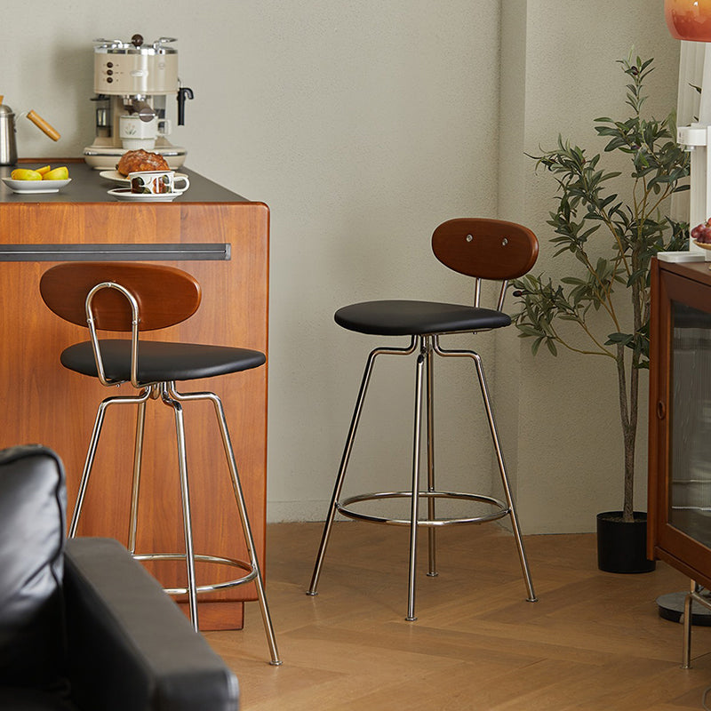 Modern Upholstered Faux Leather Low Back Bar Stools with Metal Base