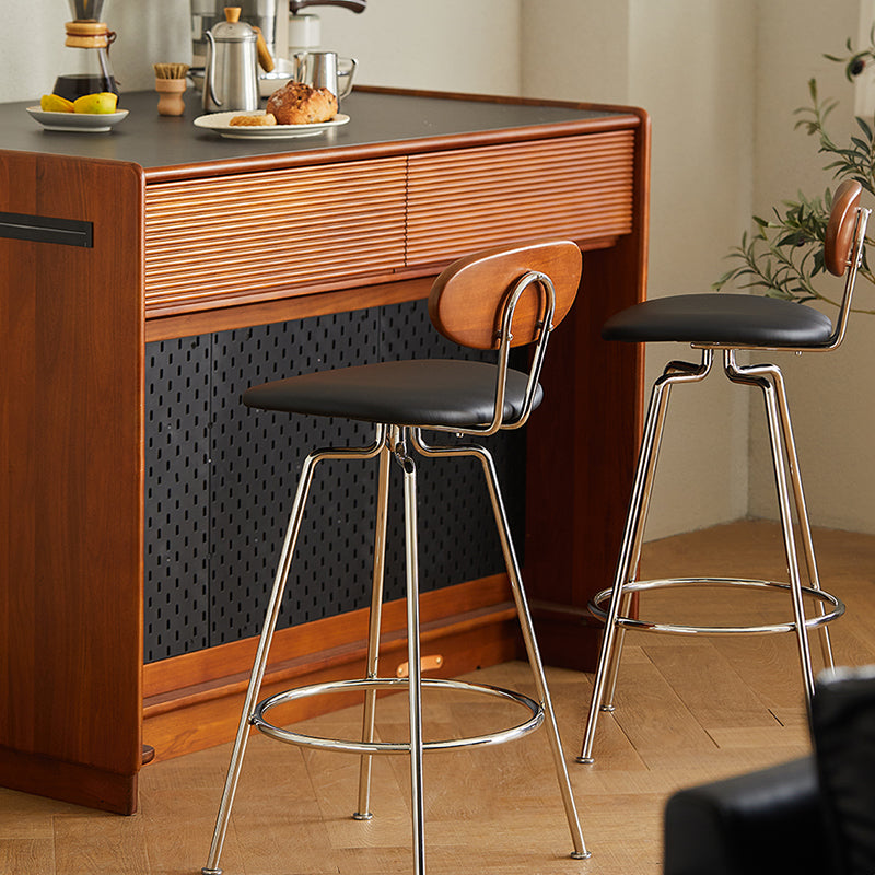 Modern Upholstered Faux Leather Low Back Bar Stools with Metal Base