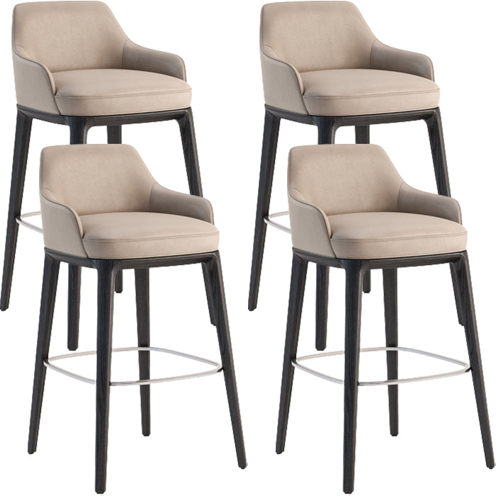 Faux Leather Upholstered Arm Bar Stool with Solid Wood Base for Home