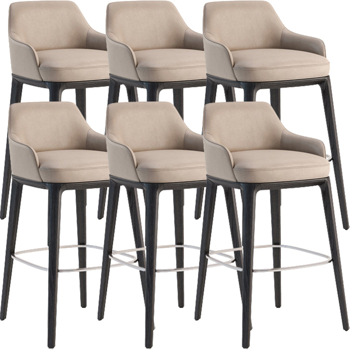 Faux Leather Upholstered Arm Bar Stool with Solid Wood Base for Home