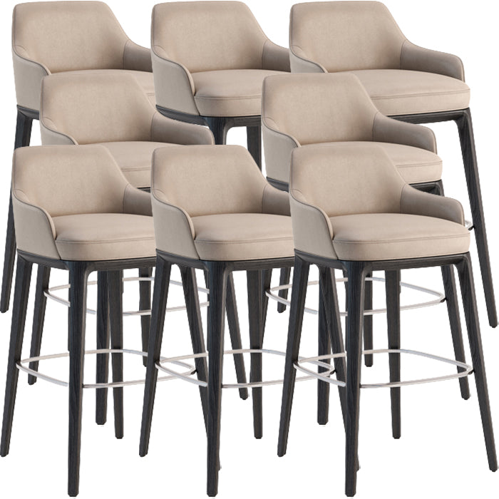 Faux Leather Upholstered Arm Bar Stool with Solid Wood Base for Home