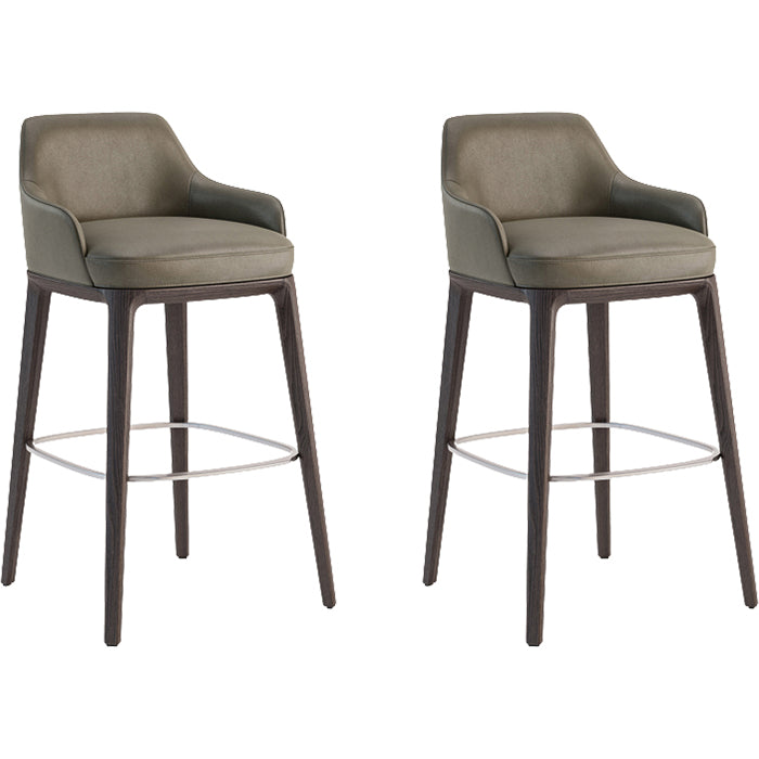 Faux Leather Upholstered Arm Bar Stool with Solid Wood Base for Home