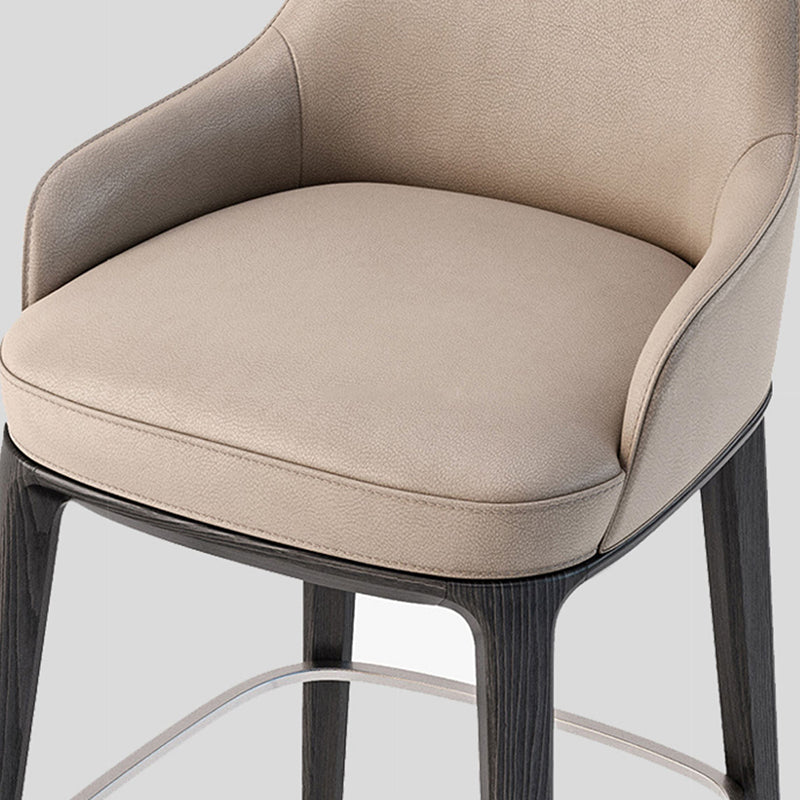 Faux Leather Upholstered Arm Bar Stool with Solid Wood Base for Home
