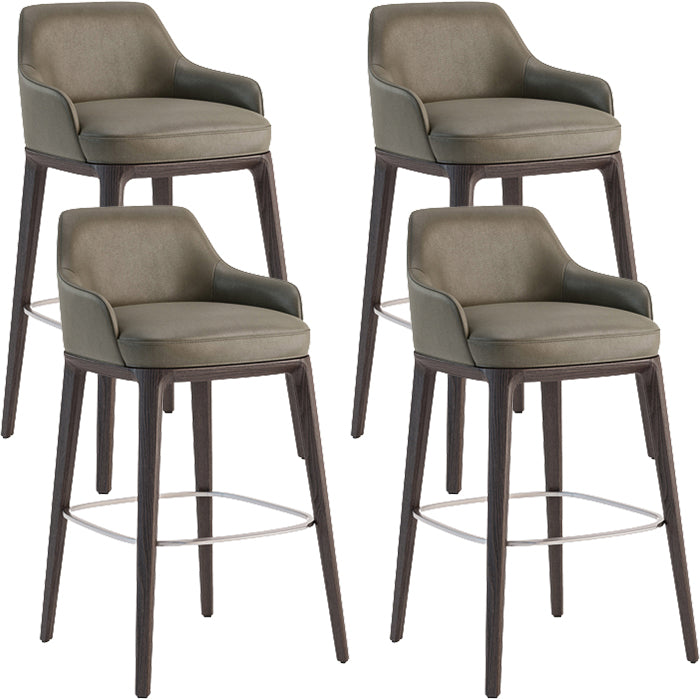 Faux Leather Upholstered Arm Bar Stool with Solid Wood Base for Home