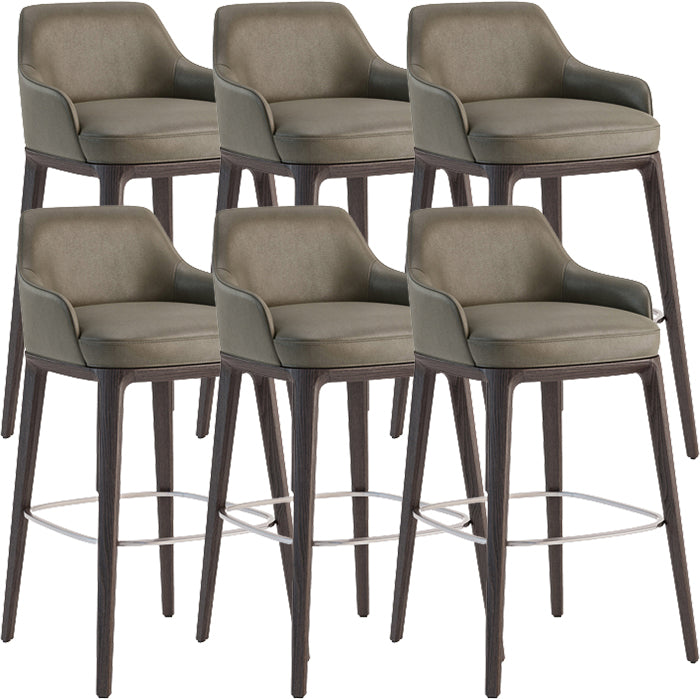 Faux Leather Upholstered Arm Bar Stool with Solid Wood Base for Home