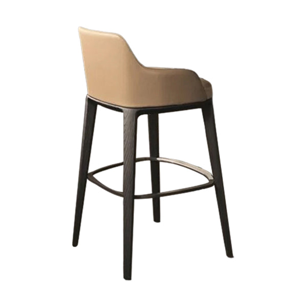 Faux Leather Upholstered Arm Bar Stool with Solid Wood Base for Home