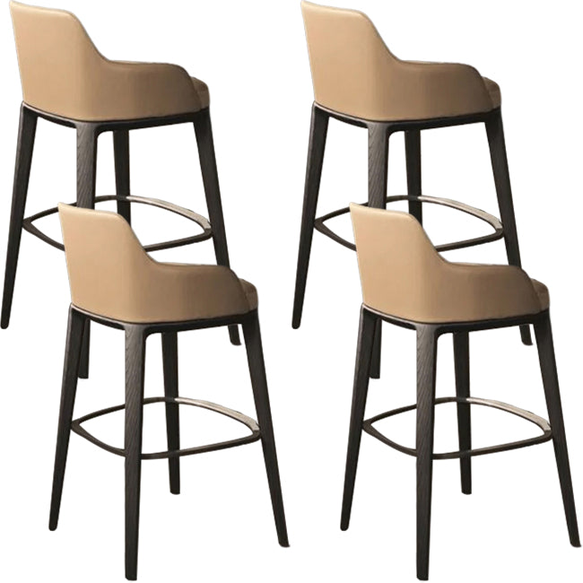 Faux Leather Upholstered Arm Bar Stool with Solid Wood Base for Home