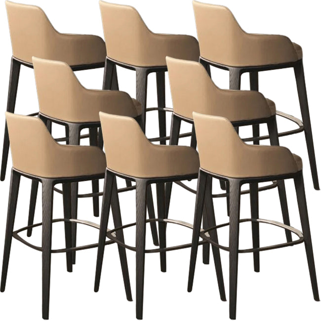 Faux Leather Upholstered Arm Bar Stool with Solid Wood Base for Home