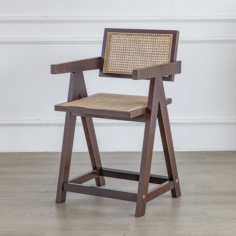 Contemporary Low Back Solid Wood Armed Bar Stool with Footrest