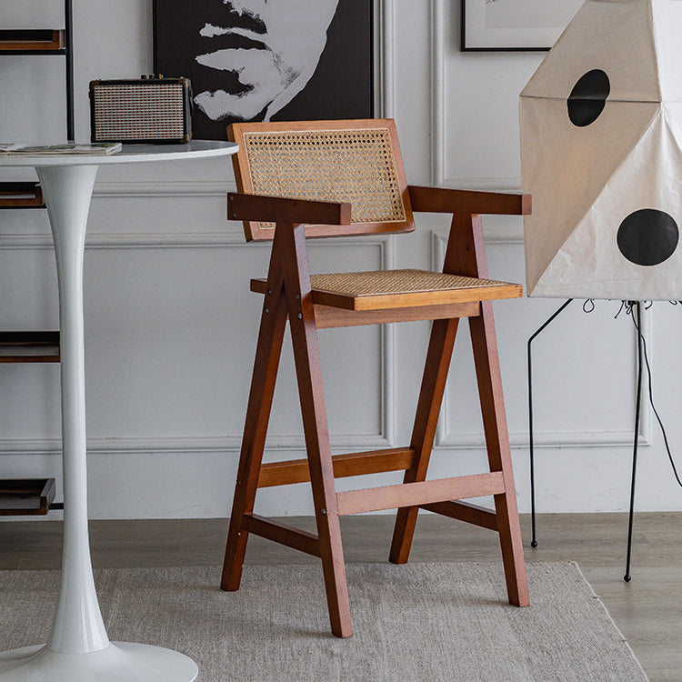 Contemporary Low Back Solid Wood Armed Bar Stool with Footrest