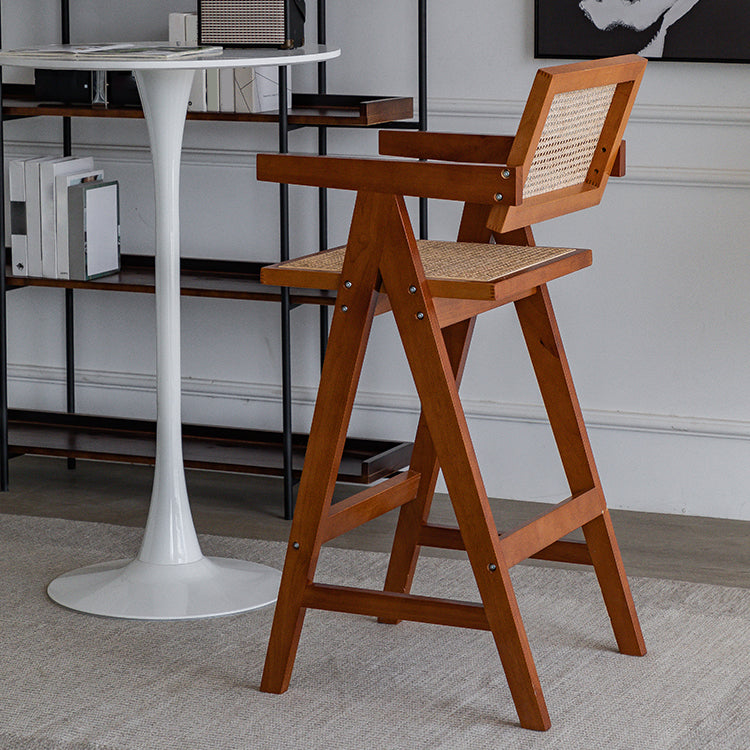 Contemporary Low Back Solid Wood Armed Bar Stool with Footrest