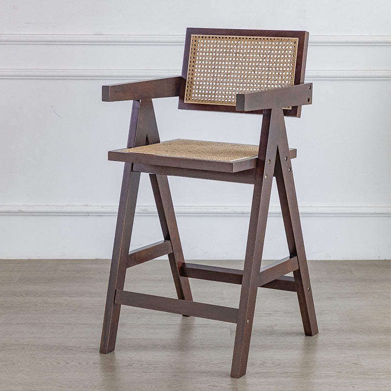 Contemporary Low Back Solid Wood Armed Bar Stool with Footrest