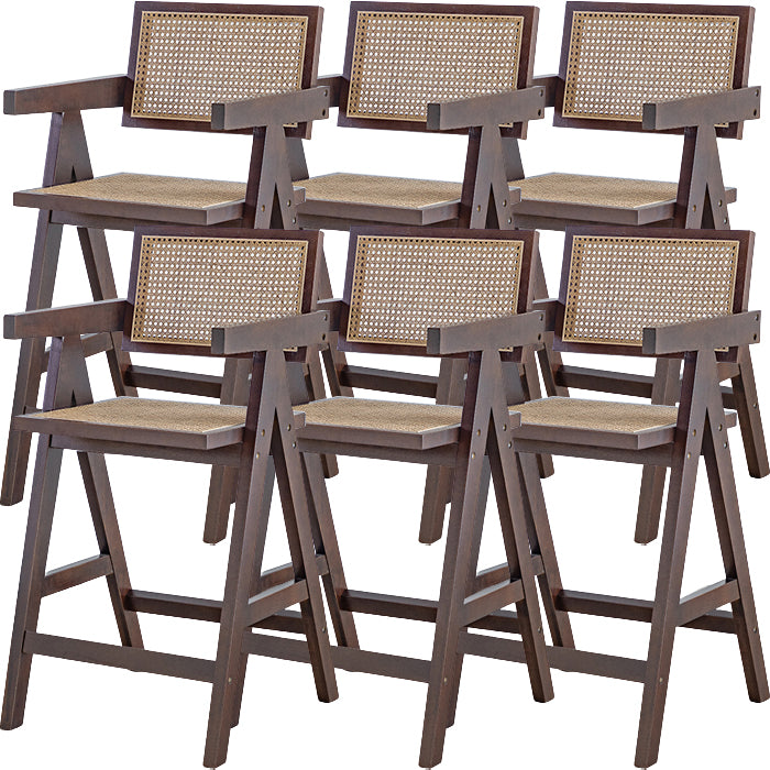 Contemporary Low Back Solid Wood Armed Bar Stool with Footrest