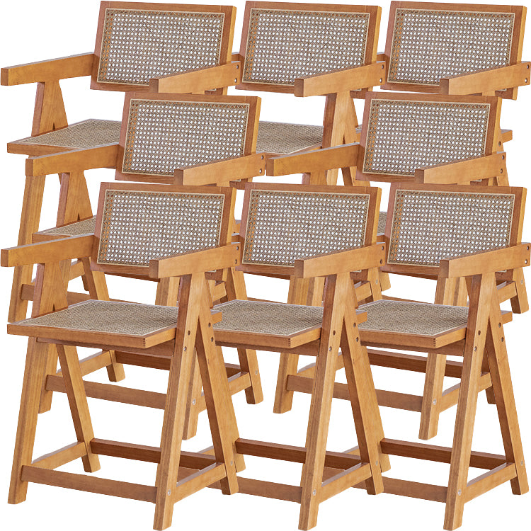 Contemporary Low Back Solid Wood Armed Bar Stool with Footrest