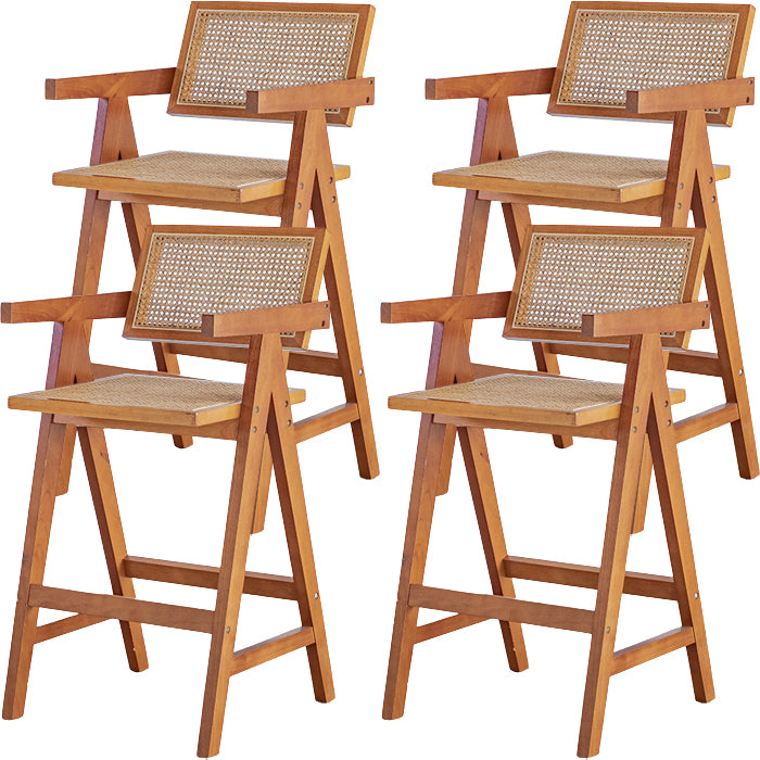 Contemporary Low Back Solid Wood Armed Bar Stool with Footrest