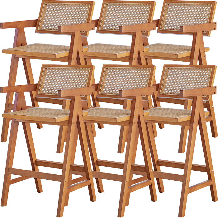 Contemporary Low Back Solid Wood Armed Bar Stool with Footrest
