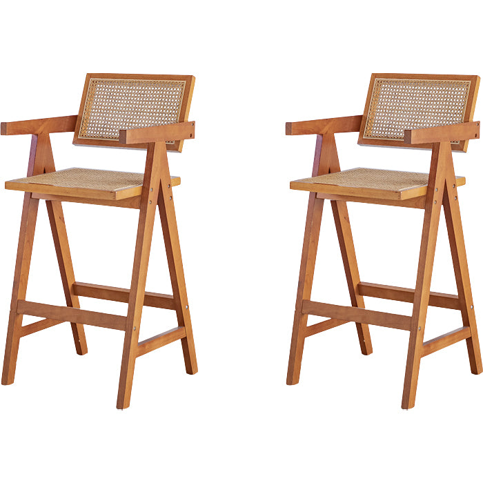 Contemporary Low Back Solid Wood Armed Bar Stool with Footrest