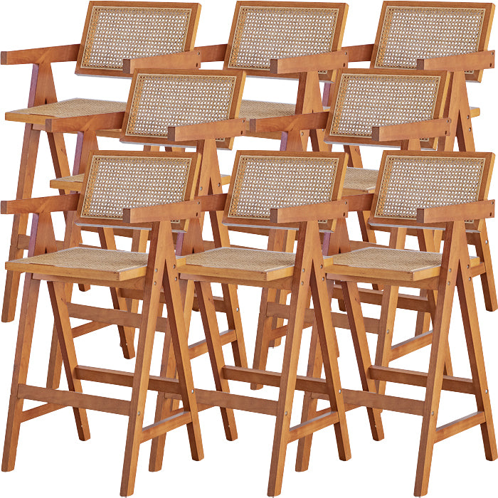 Contemporary Low Back Solid Wood Armed Bar Stool with Footrest