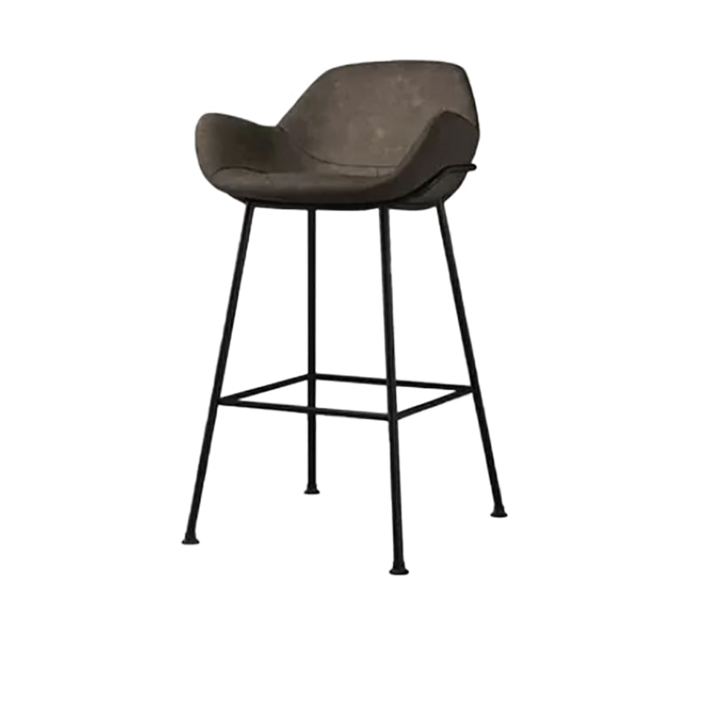 Modern Style Backrest Arm Counter Stool with Metal Base and Leather Cushion