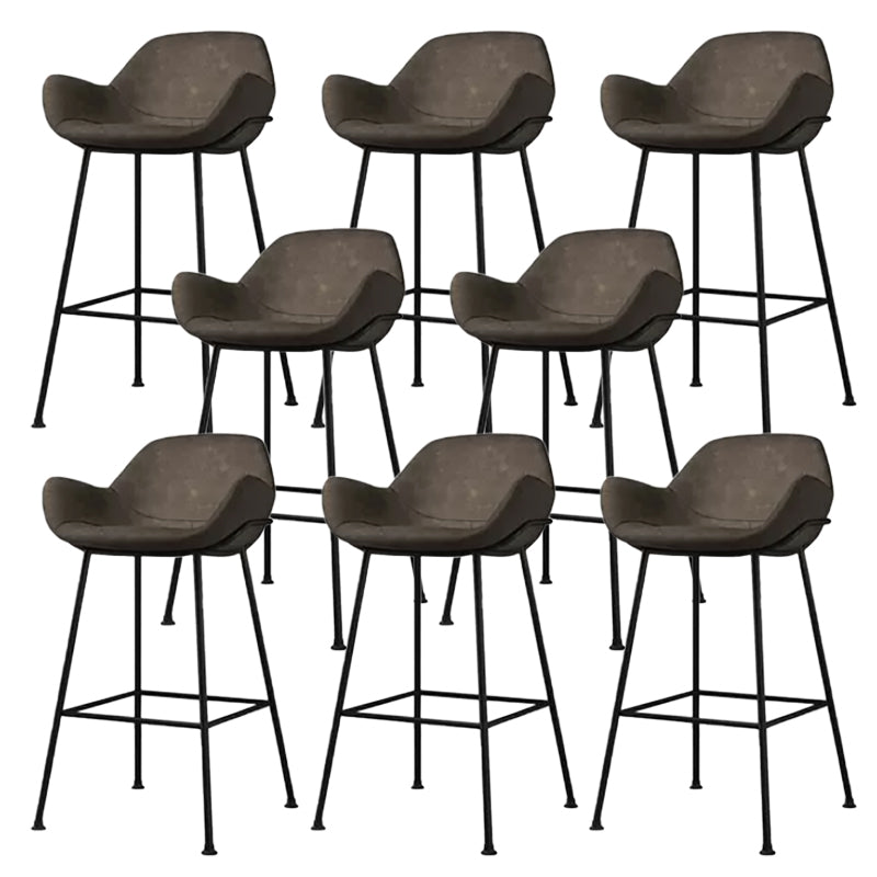 Modern Style Backrest Arm Counter Stool with Metal Base and Leather Cushion