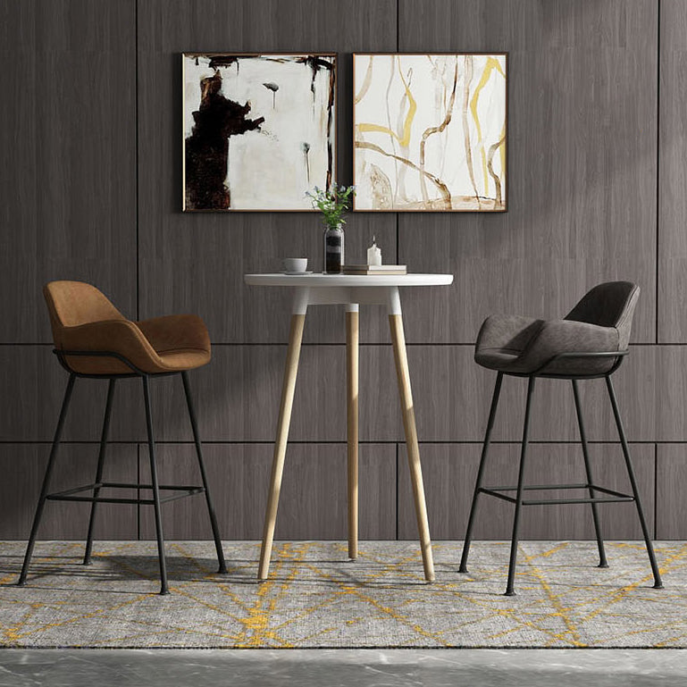 Modern Style Backrest Arm Counter Stool with Metal Base and Leather Cushion