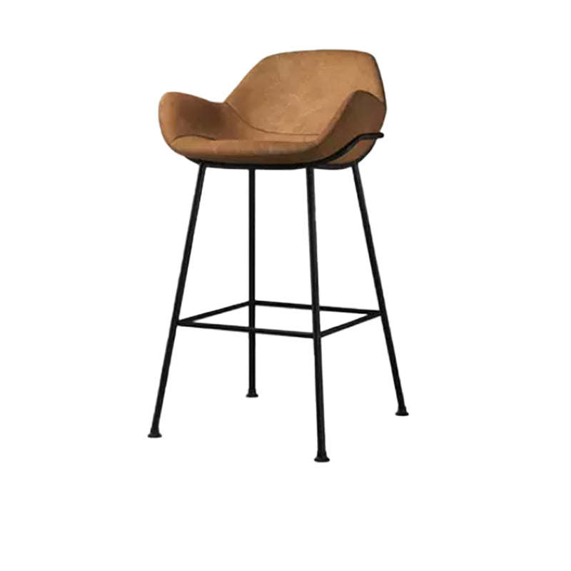 Modern Style Backrest Arm Counter Stool with Metal Base and Leather Cushion